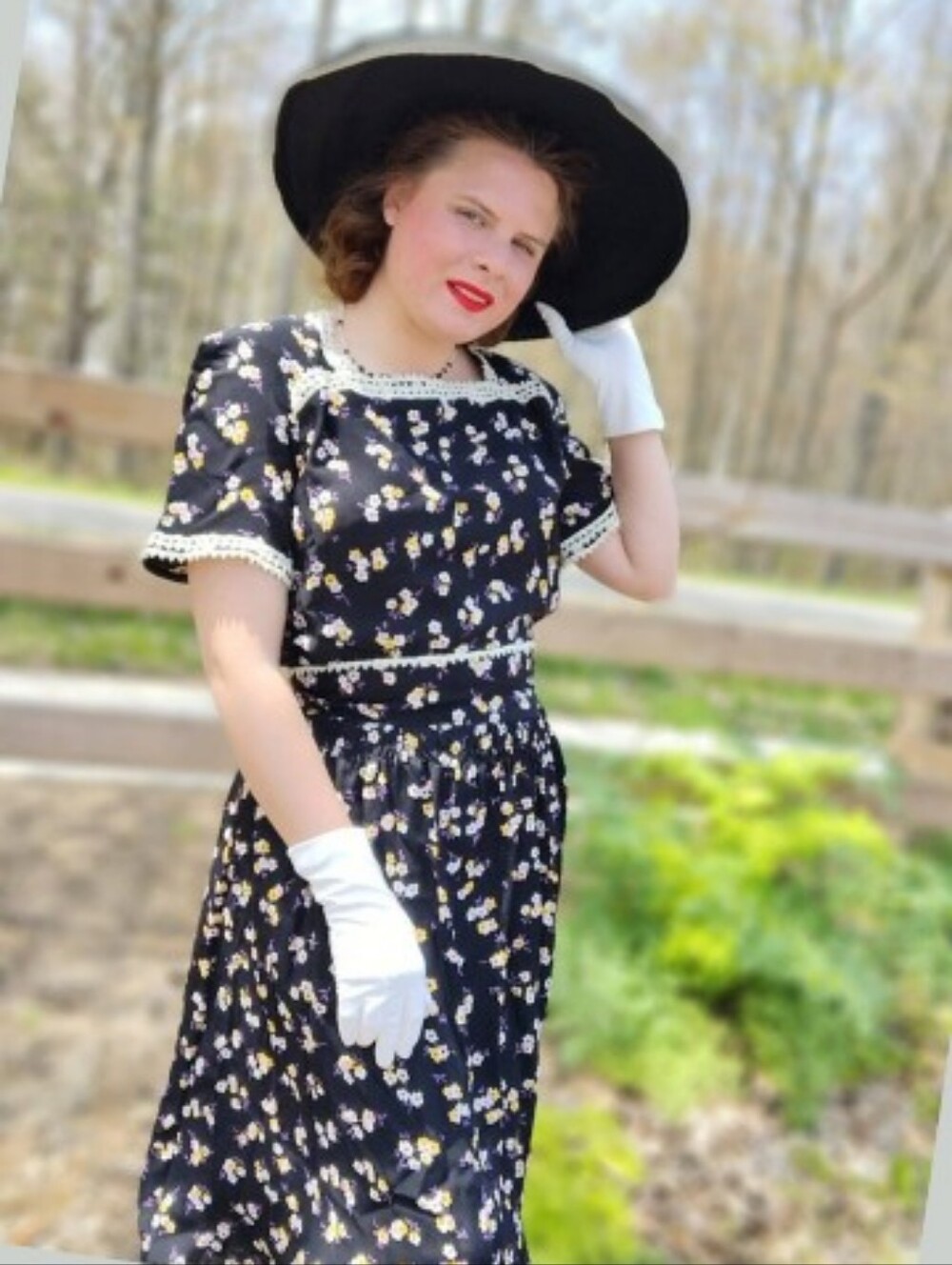 Vintage Style Black Floral Midi Dress